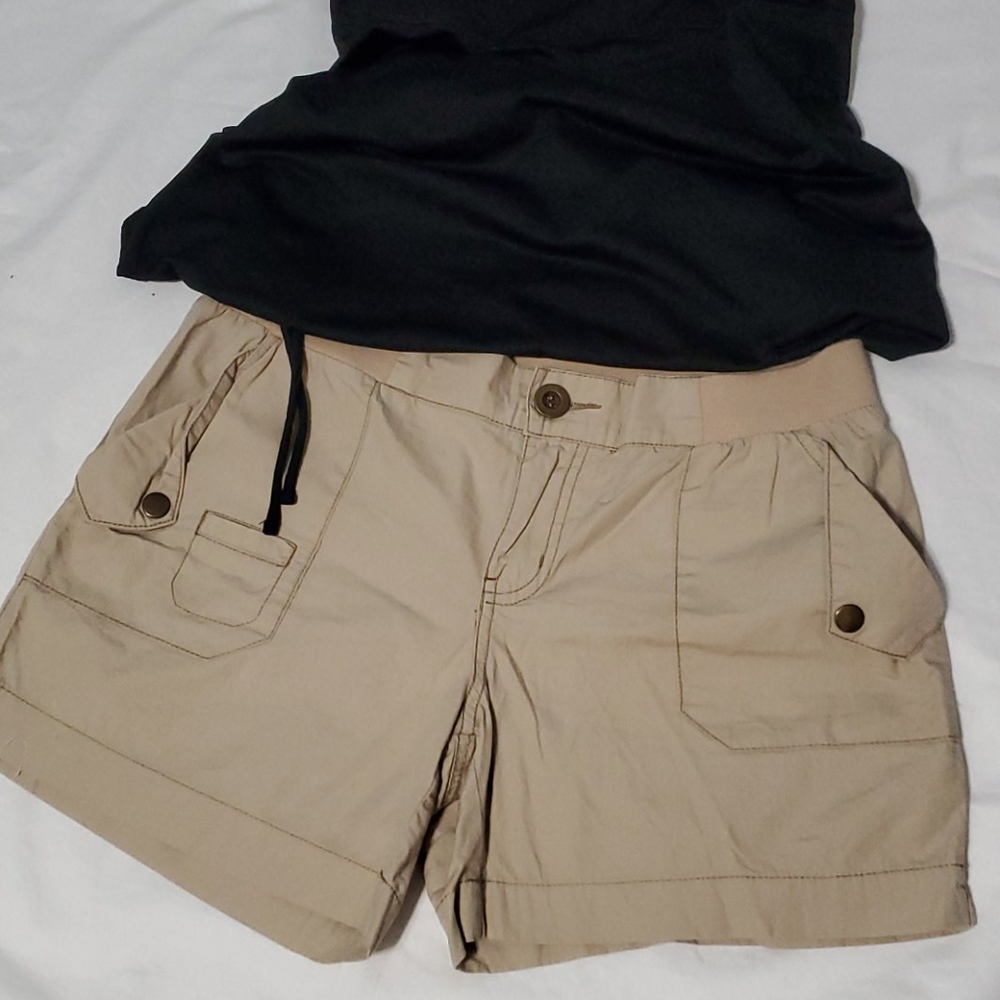 🔖Khaki Elastic Waistband Pocket Shorts